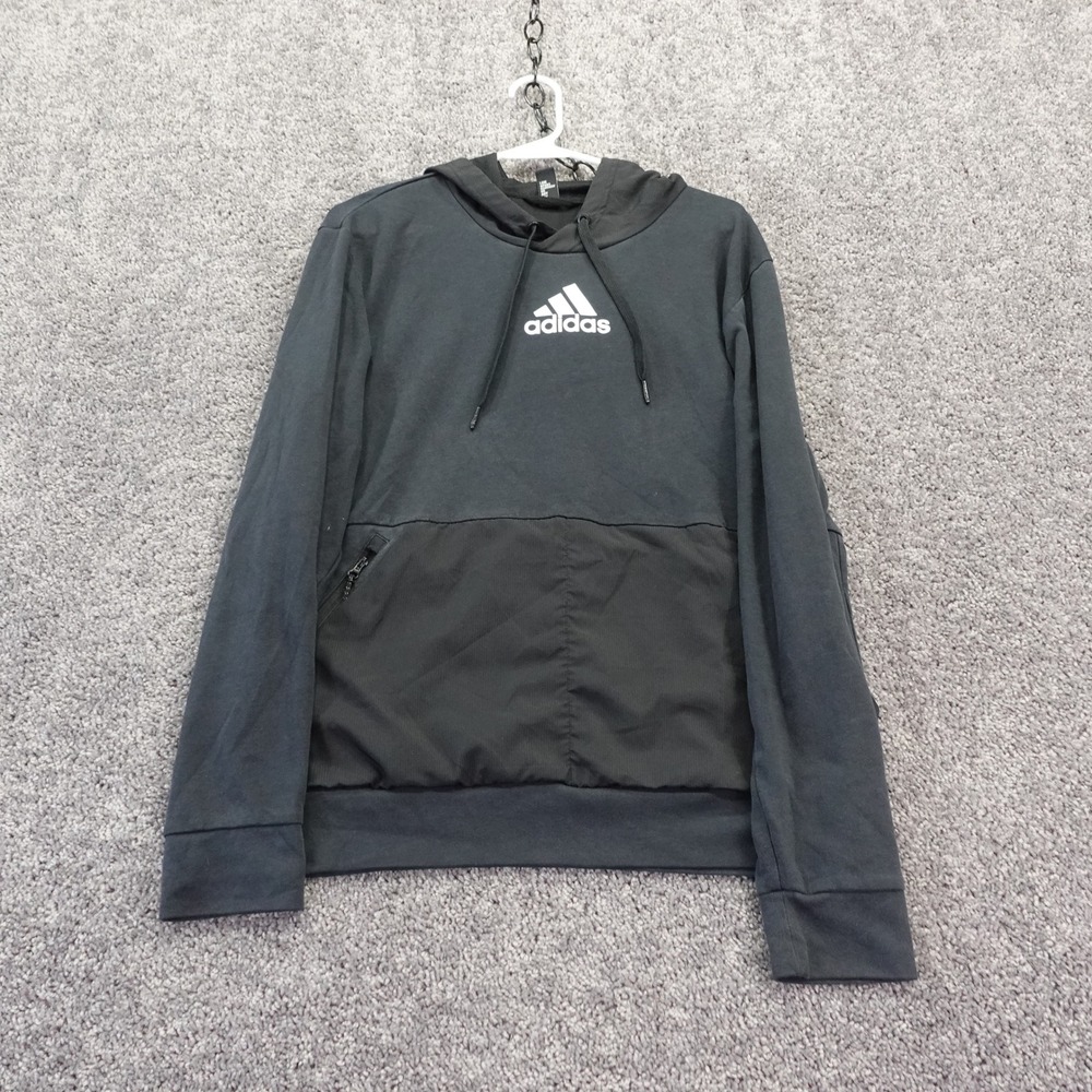 Adidas Pullover Hoodie Mens Medium Black Performance Activewear Logo Sweatshirt